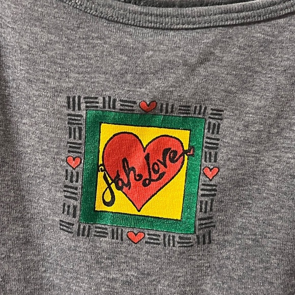 Jamaican Baby Tee Tank Top Gray Jah Love Y2K Size Large - Picture 2 of 4